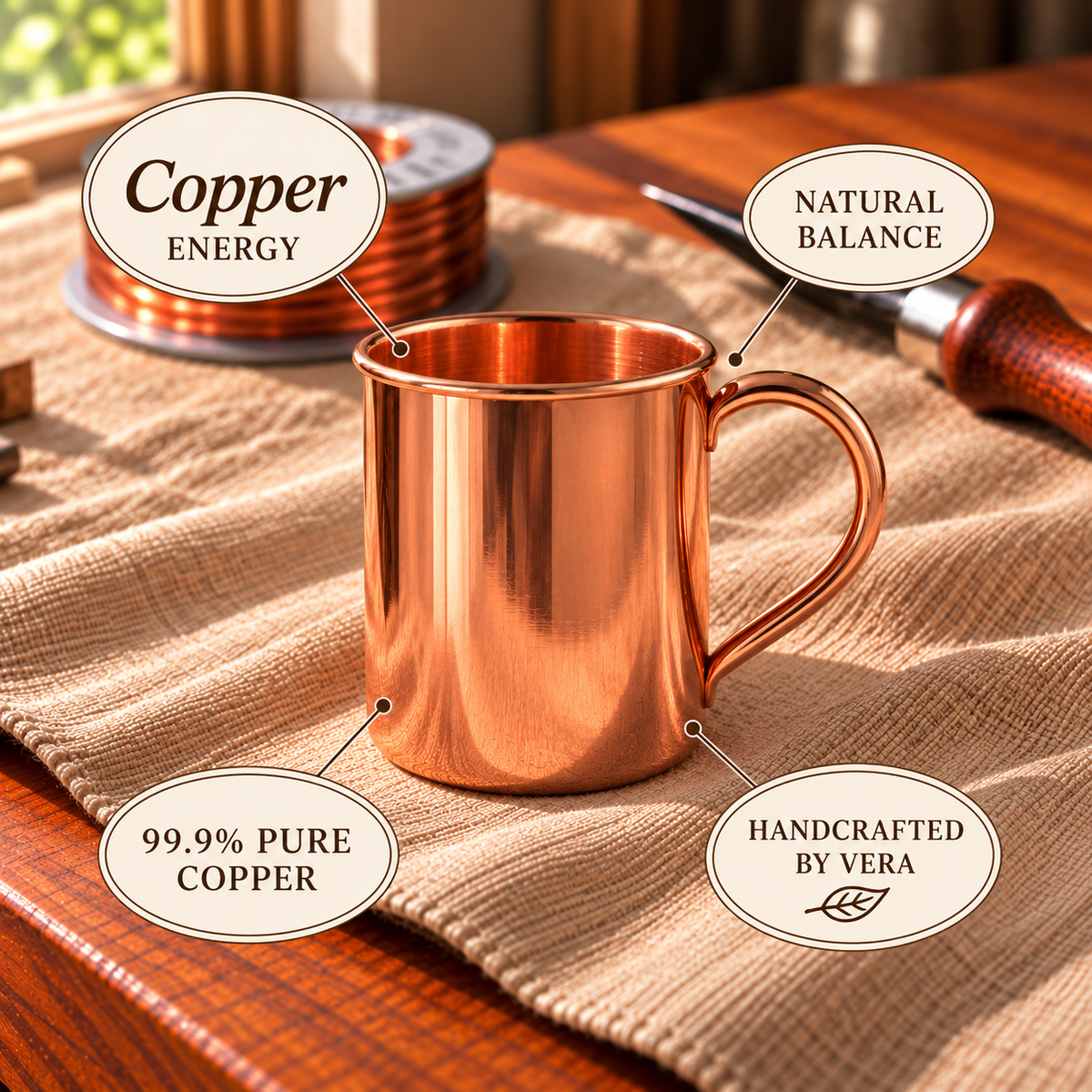 Gehämmerte Mule-Becher aus Kupfer – 400 ml, Set mit 2