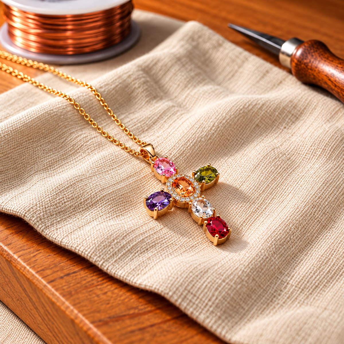 Kreuzanhänger mit Zirkonia und Kette