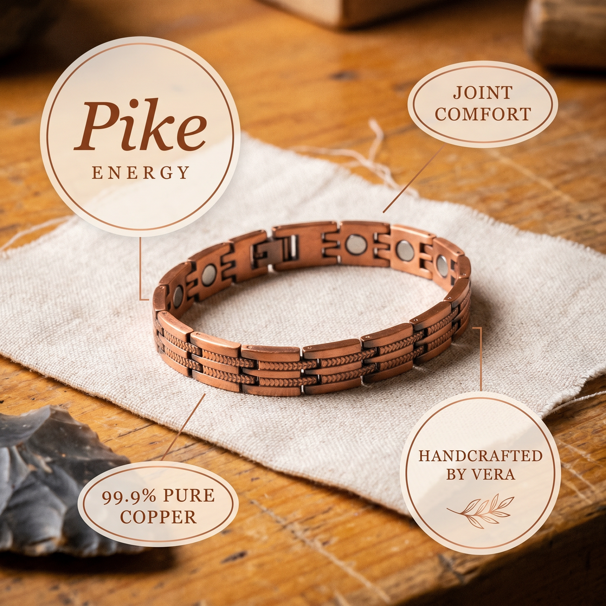 Kupferarmband für Herren Pike