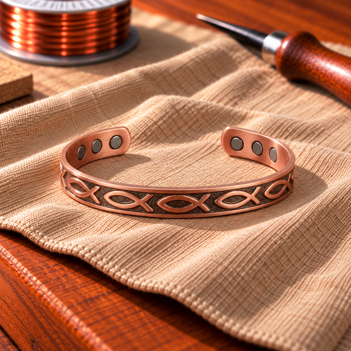 Kupferarmband mit Magneteinlage Ichthys