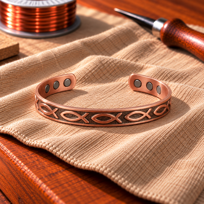 Kupferarmband mit Magneteinlage Ichthys