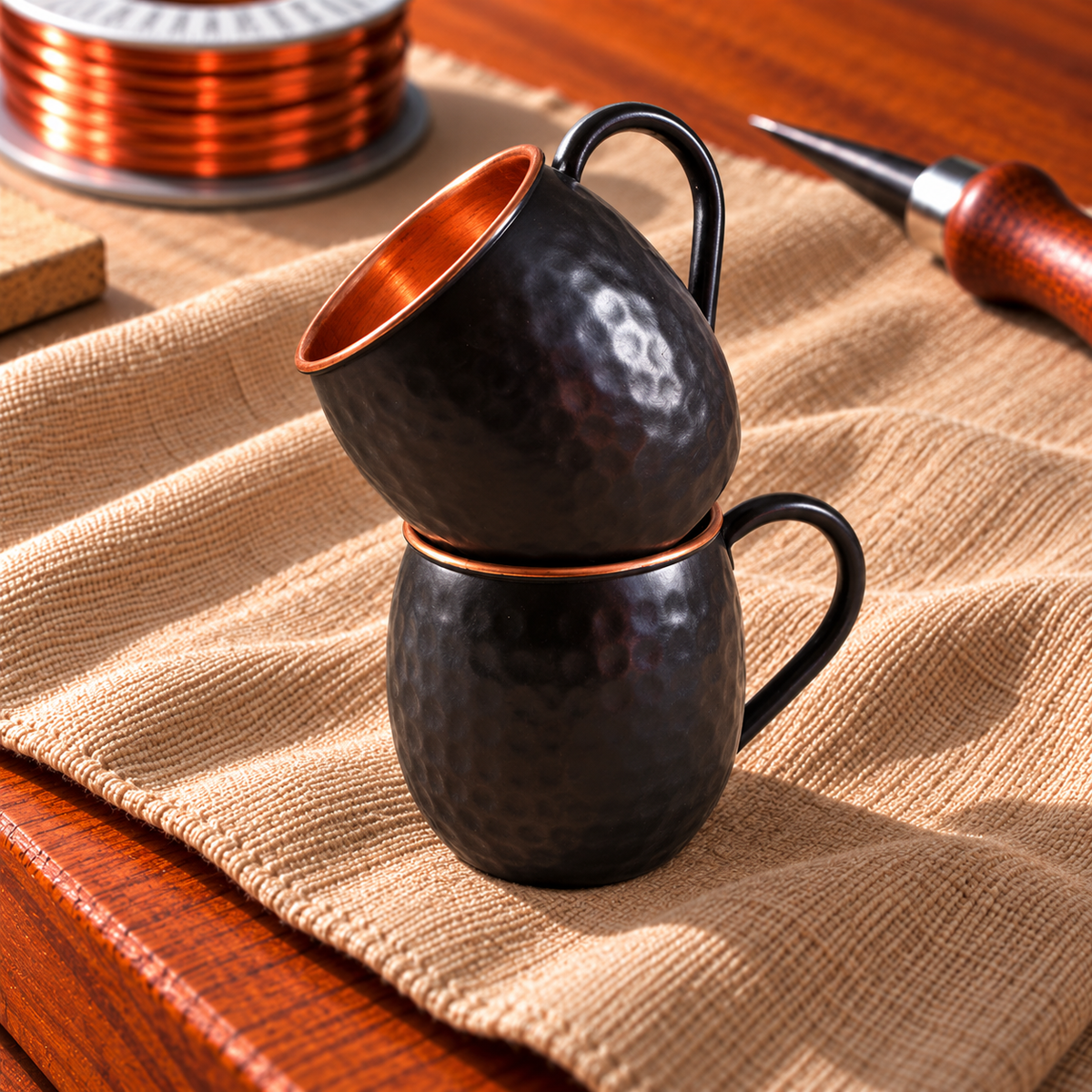Schwarze Moscow-Mule-Becher aus Kupfer