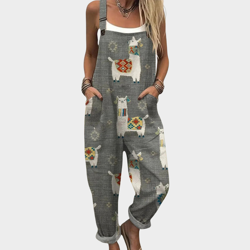 Latzhose mit Lamas Grau