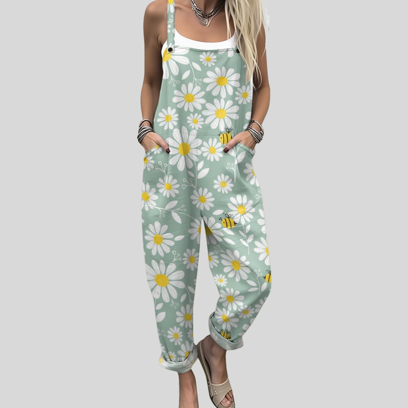 Salbeigrüne Latzhose mit Margeriten