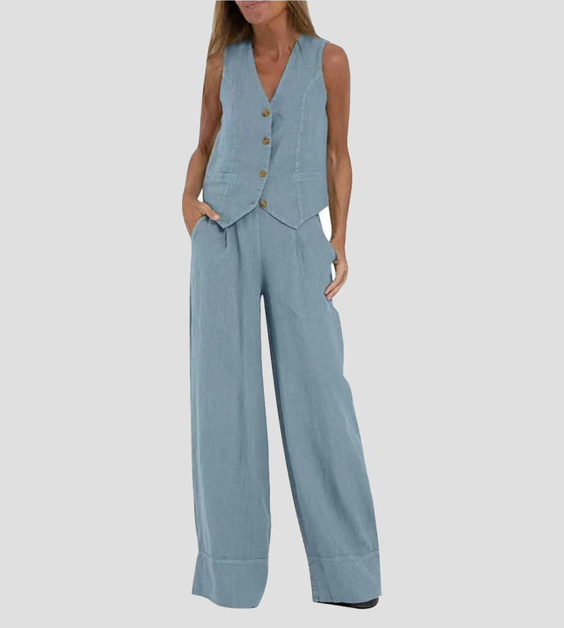 Aira - Ensemble Gilet mit Knöpfen & Weite Hose