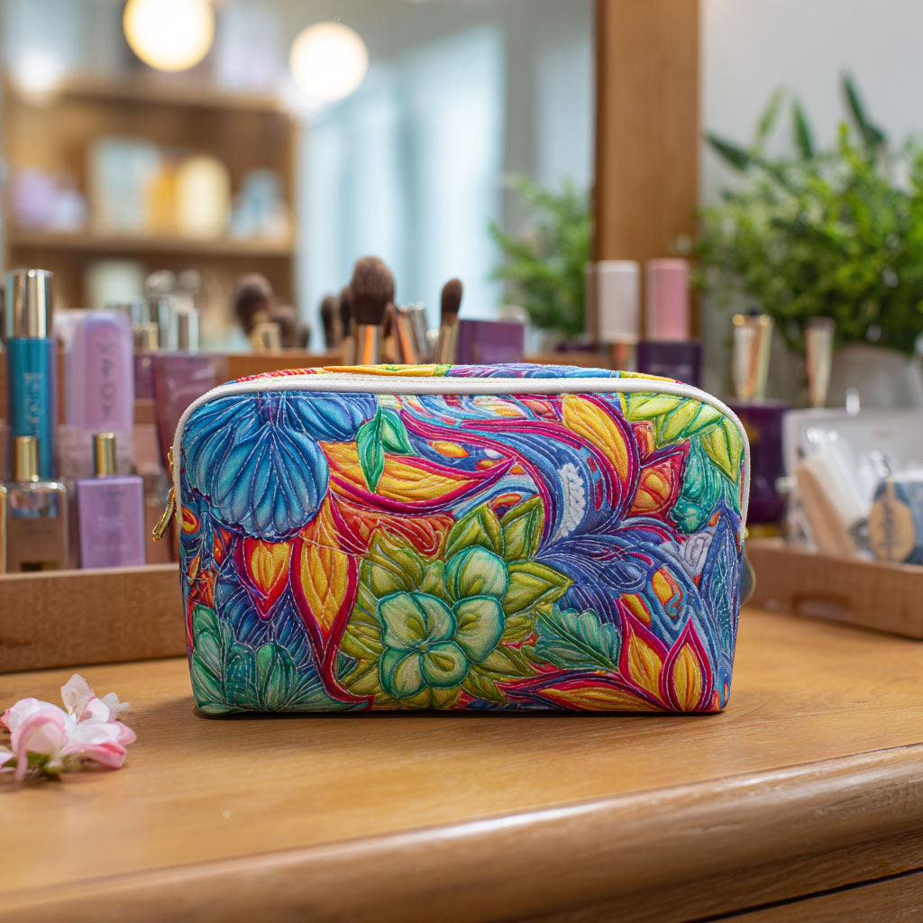 Blüte und Ranke – Gesteppte Kosmetiktasche
