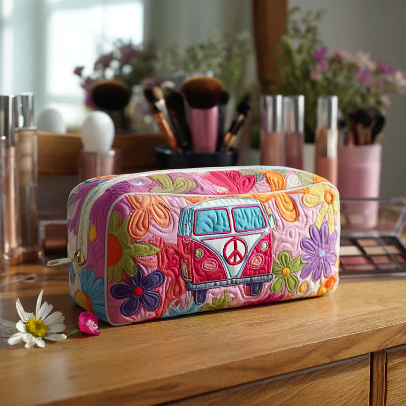 Blütenfahrt im Retrolook – Gesteppte Kosmetiktasche
