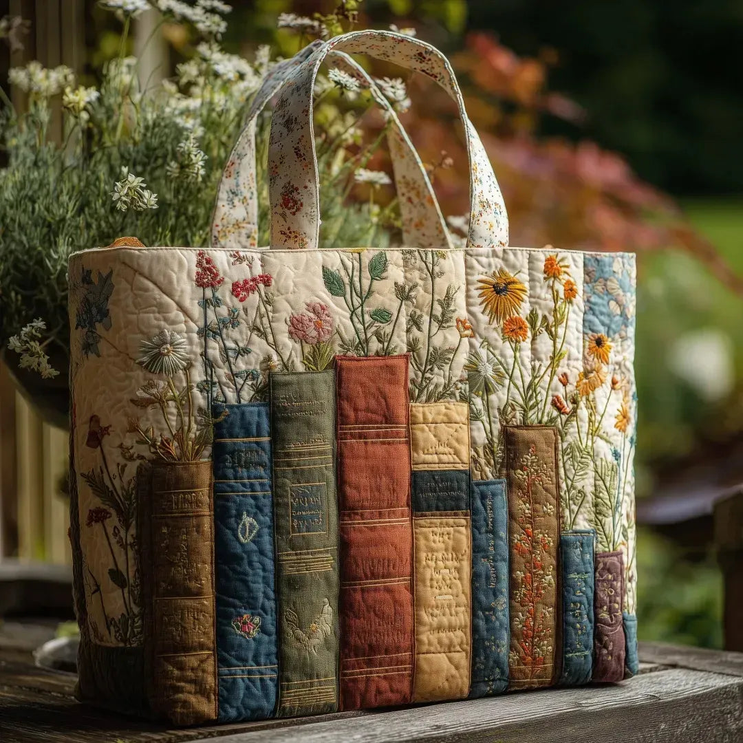 Bücher und Blüten – Gesteppte Tasche