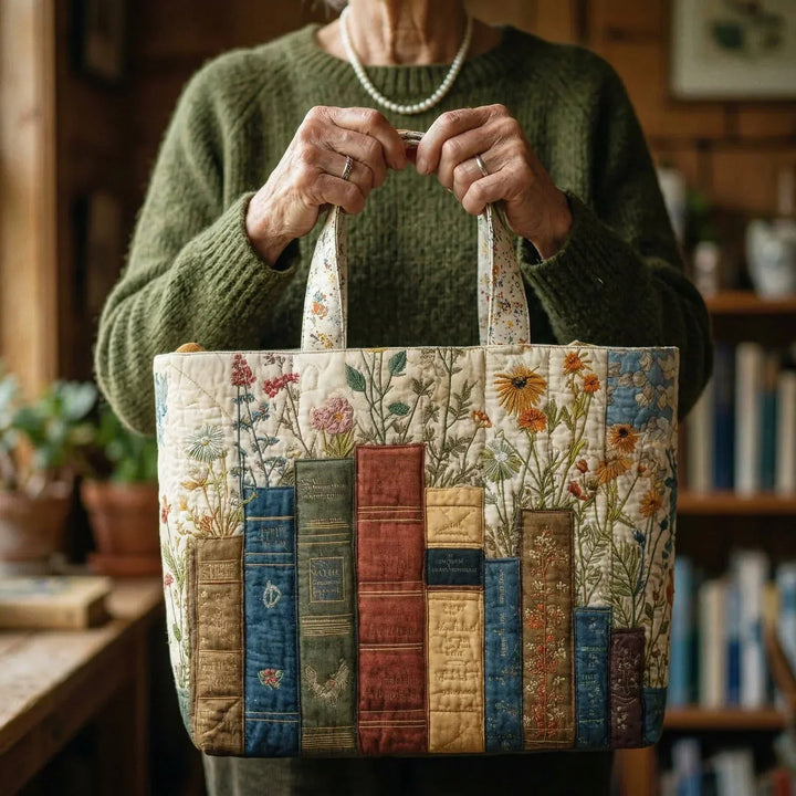 Bücher und Blüten – Gesteppte Tasche