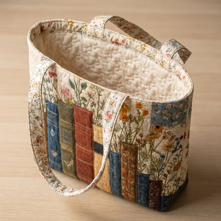 Bücher und Blüten – Gesteppte Tasche