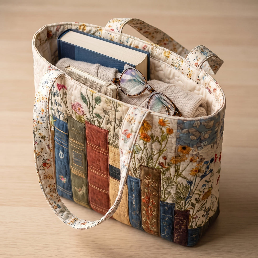Bücher und Blüten – Gesteppte Tasche