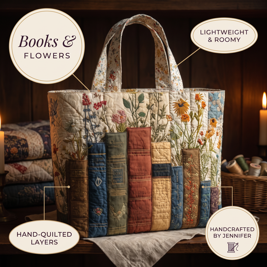 Bücher und Blüten – Gesteppte Tasche