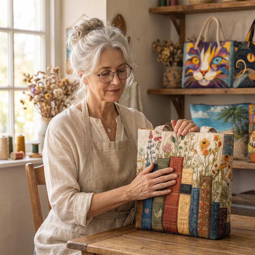 Bücher und Blüten – Gesteppte Tasche