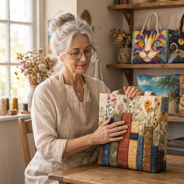 Bücher und Blüten – Gesteppte Tasche