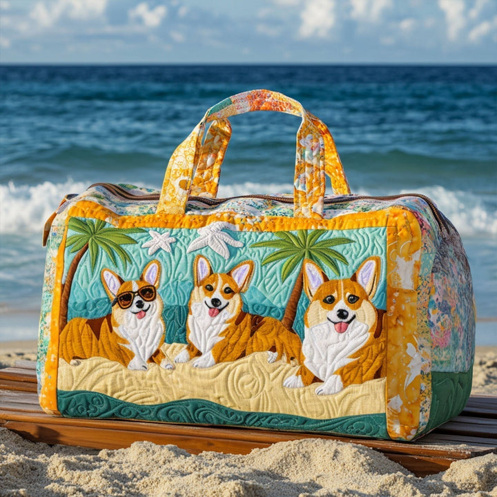 Corgi am Strand – Gesteppte Reisetasche