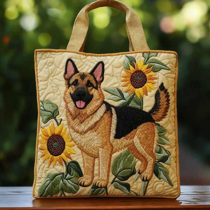 Deutscher Schäferhund mit Blüten – Gesteppte Tasche