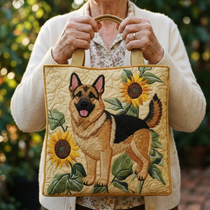 Deutscher Schäferhund mit Blüten – Gesteppte Tasche