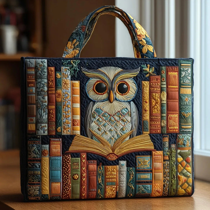 Eule und alte Bücher – Gesteppte Tasche