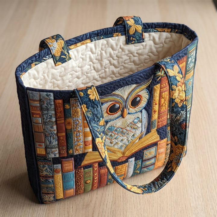 Eule und alte Bücher – Gesteppte Tasche