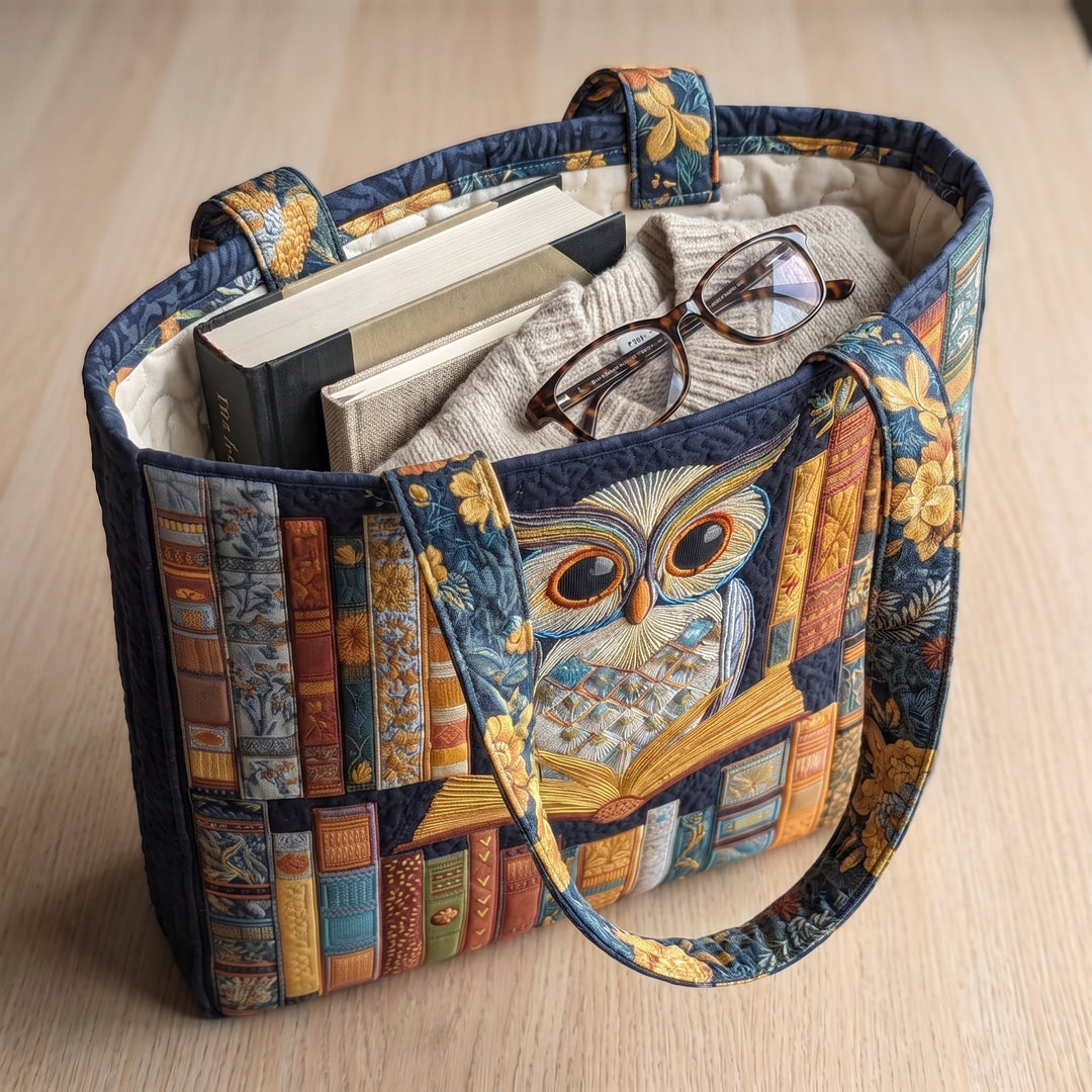 Eule und alte Bücher – Gesteppte Tasche