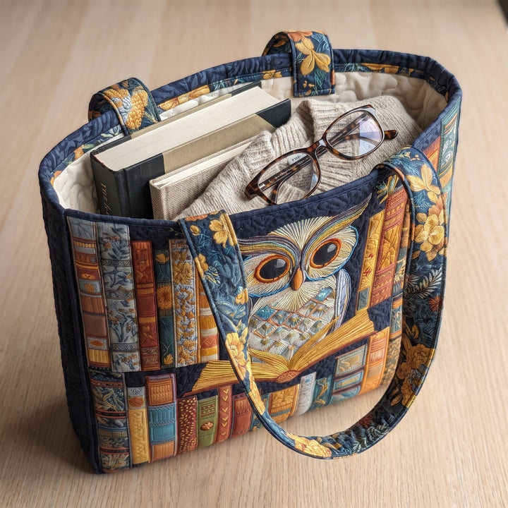 Eule und alte Bücher – Gesteppte Tasche