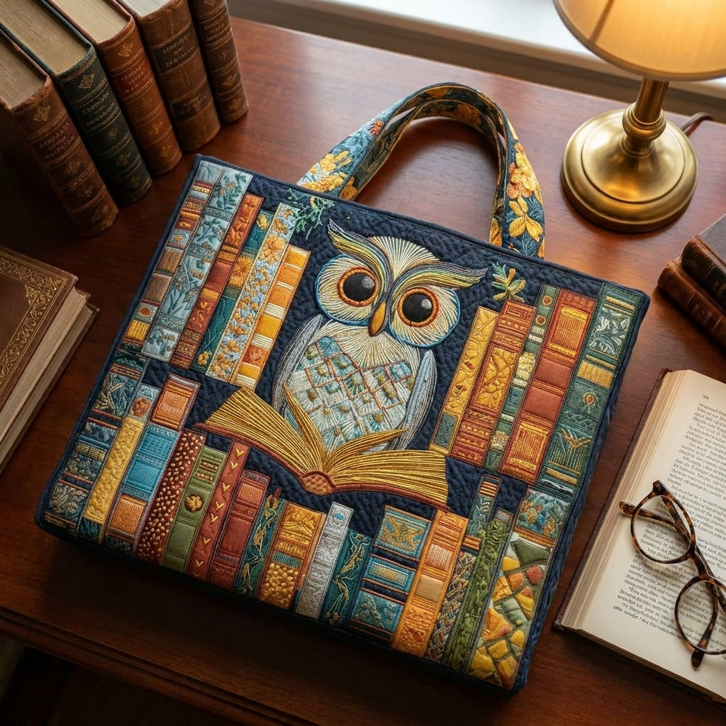 Eule und alte Bücher – Gesteppte Tasche