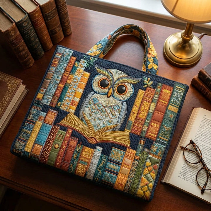 Eule und alte Bücher – Gesteppte Tasche