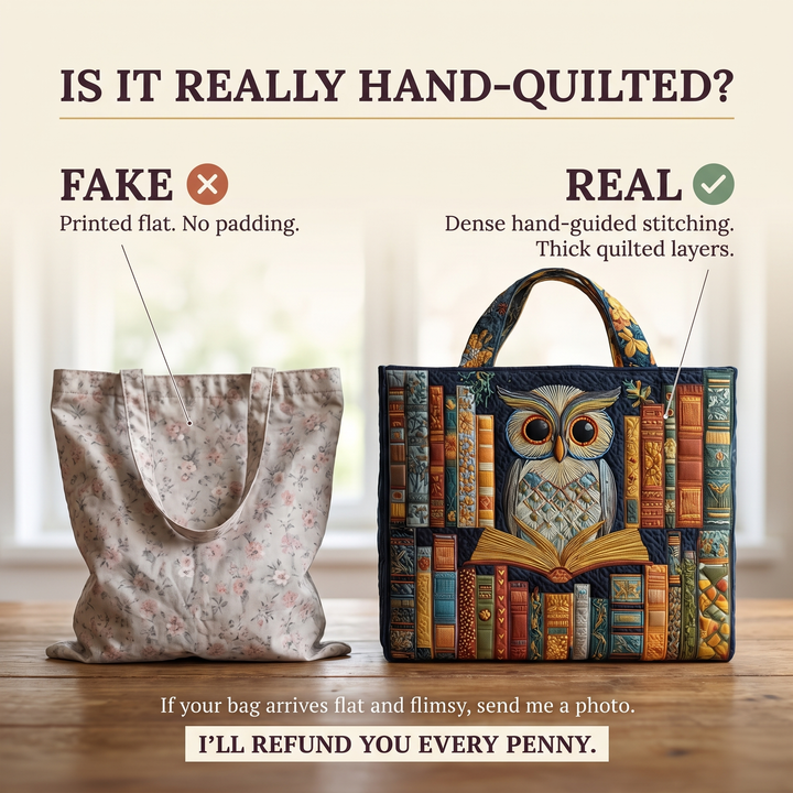 Eule und alte Bücher – Gesteppte Tasche