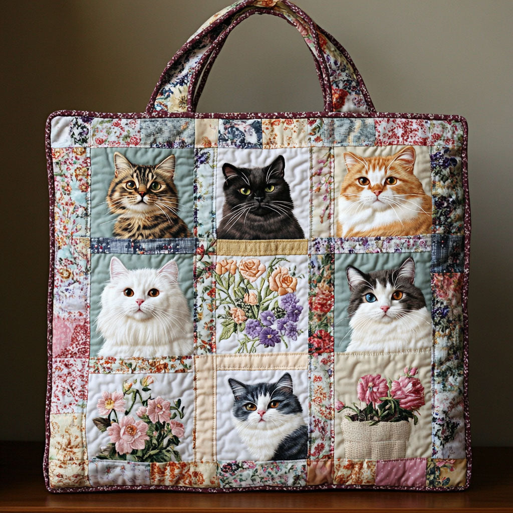 Gemütliche Blumenkatze – Gesteppter Shopper