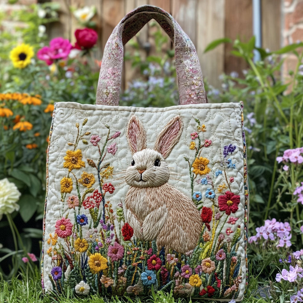 Häschen mit Blume – Gesteppter Shopper