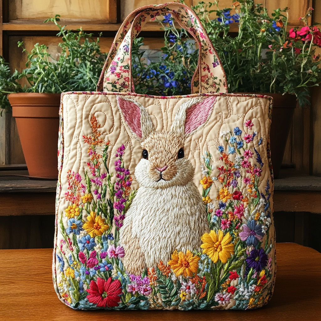 Hase mit Blume – Gesteppter Shopper