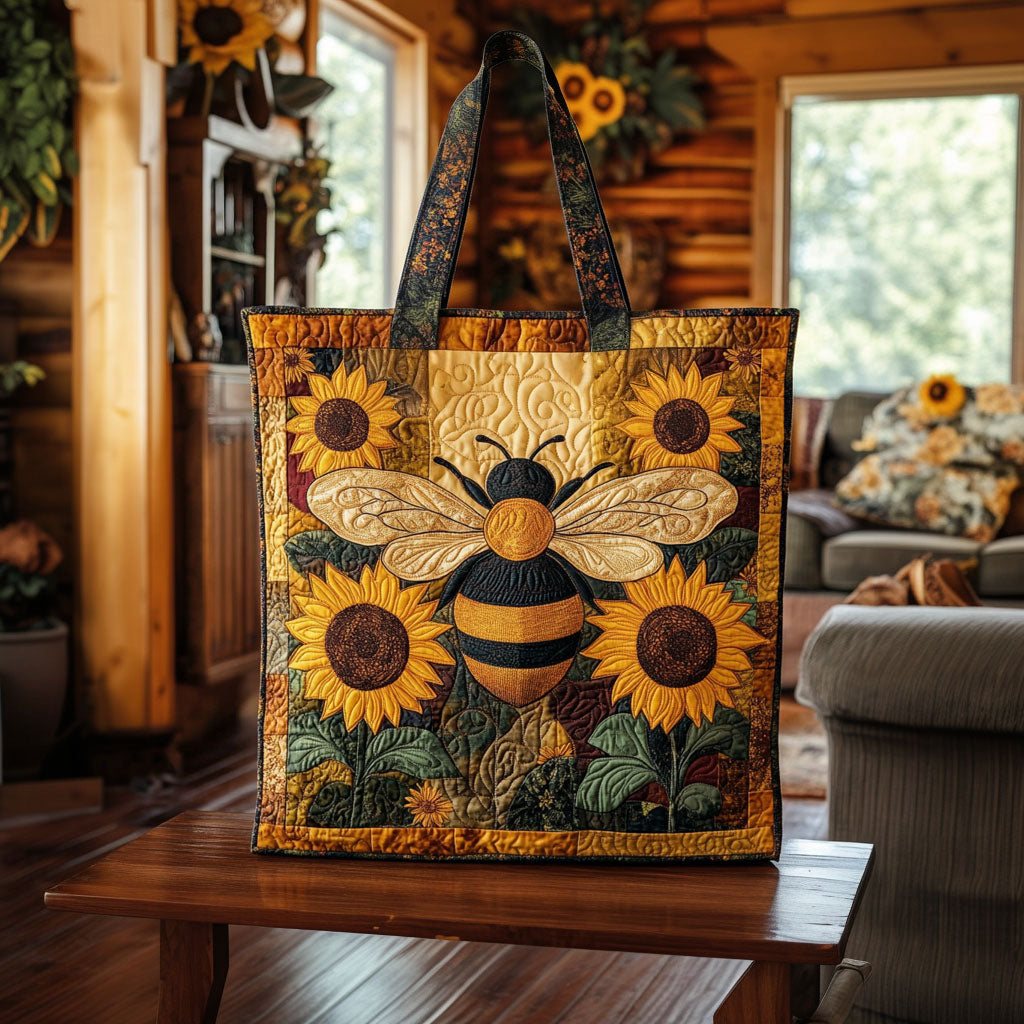 Honigbiene auf Sonnenblume im Vintage-Look – Gesteppter Shopper