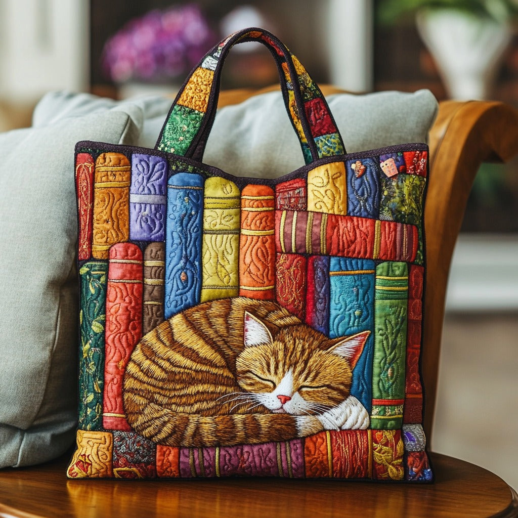 Katze in der alten Bibliothek – Gesteppter Shopper