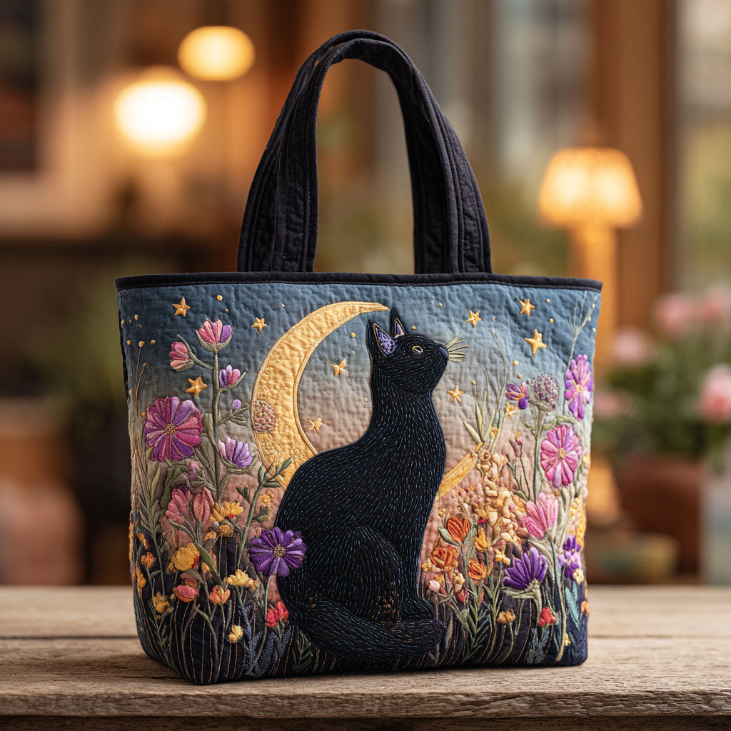 Katze in der Blütennacht – Gesteppter Shopper