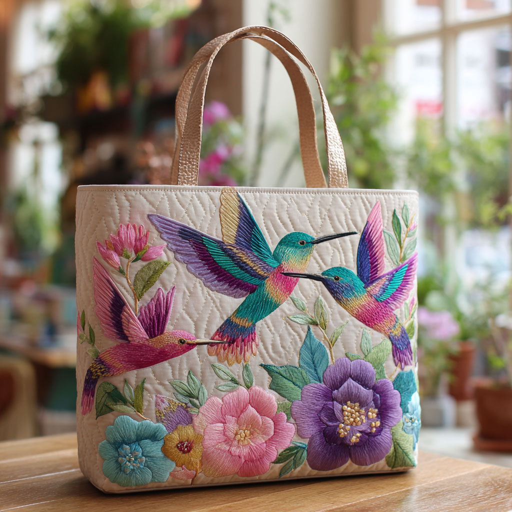 Kolibri im Blumengarten – Gesteppter Shopper