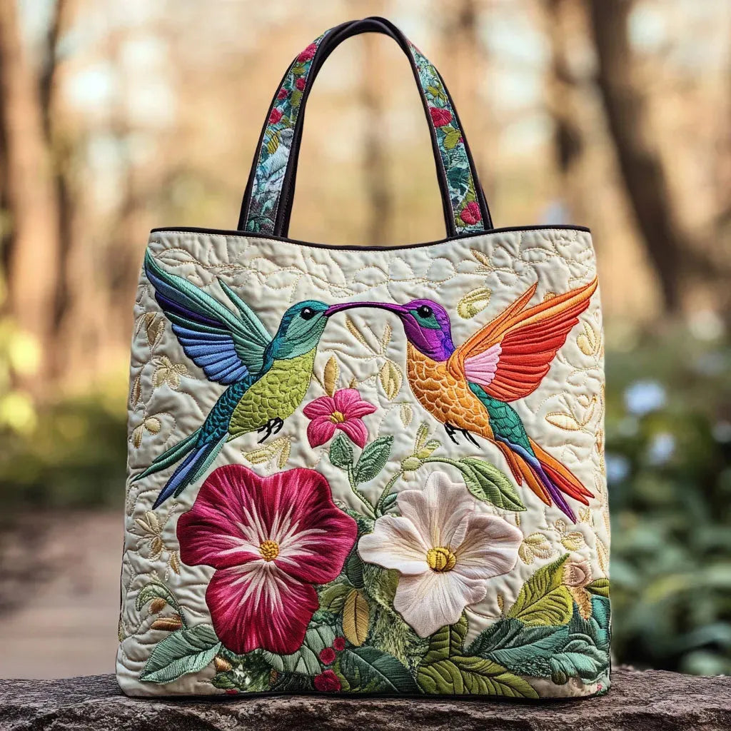 Kolibri mit weißen Blüten – Gesteppte Tasche