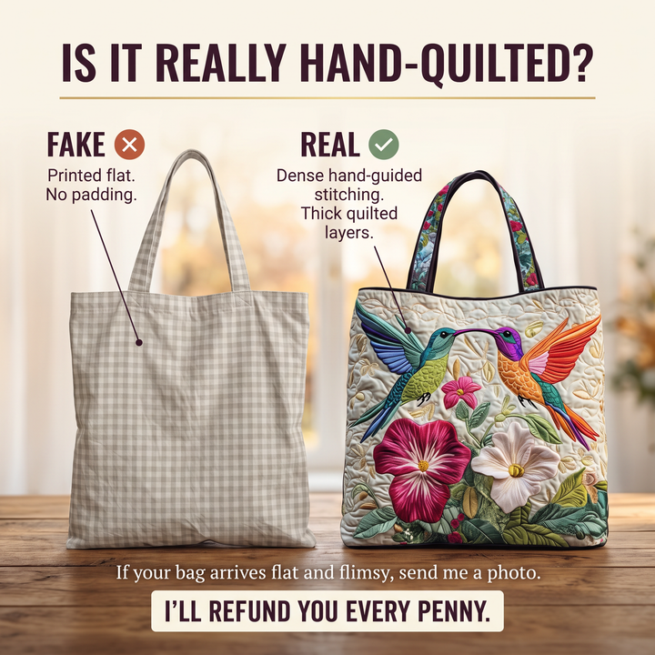 Kolibri mit weißen Blüten – Gesteppte Tasche
