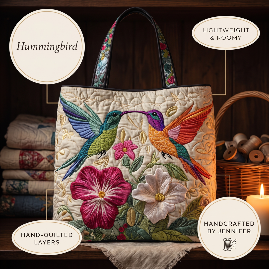 Kolibri mit weißen Blüten – Gesteppte Tasche