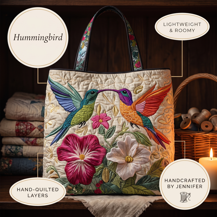 Kolibri mit weißen Blüten – Gesteppte Tasche
