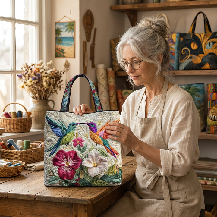 Kolibri mit weißen Blüten – Gesteppte Tasche