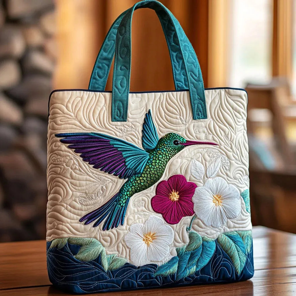 Kolibri mit weißer Blüte – Gesteppte Tasche