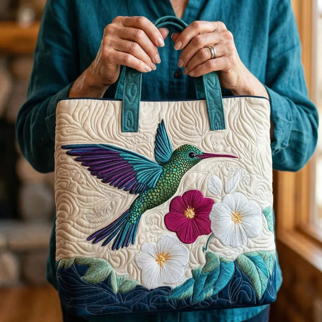 Kolibri mit weißer Blüte – Gesteppte Tasche