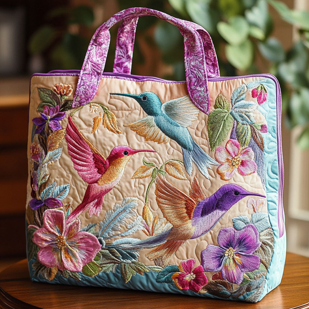 Kolibri und Blume – Gesteppter Shopper