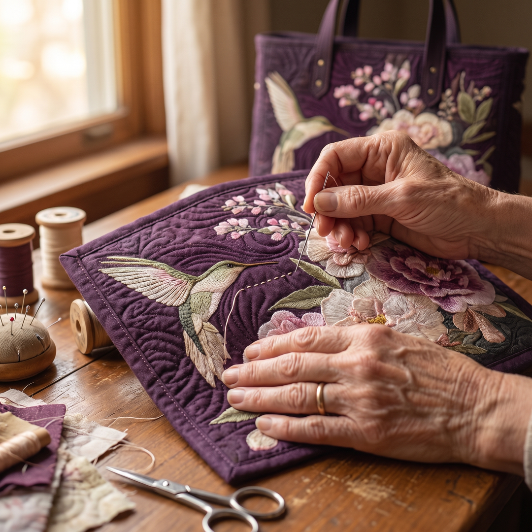 Kolibris und Orchideen – Gesteppte Tasche