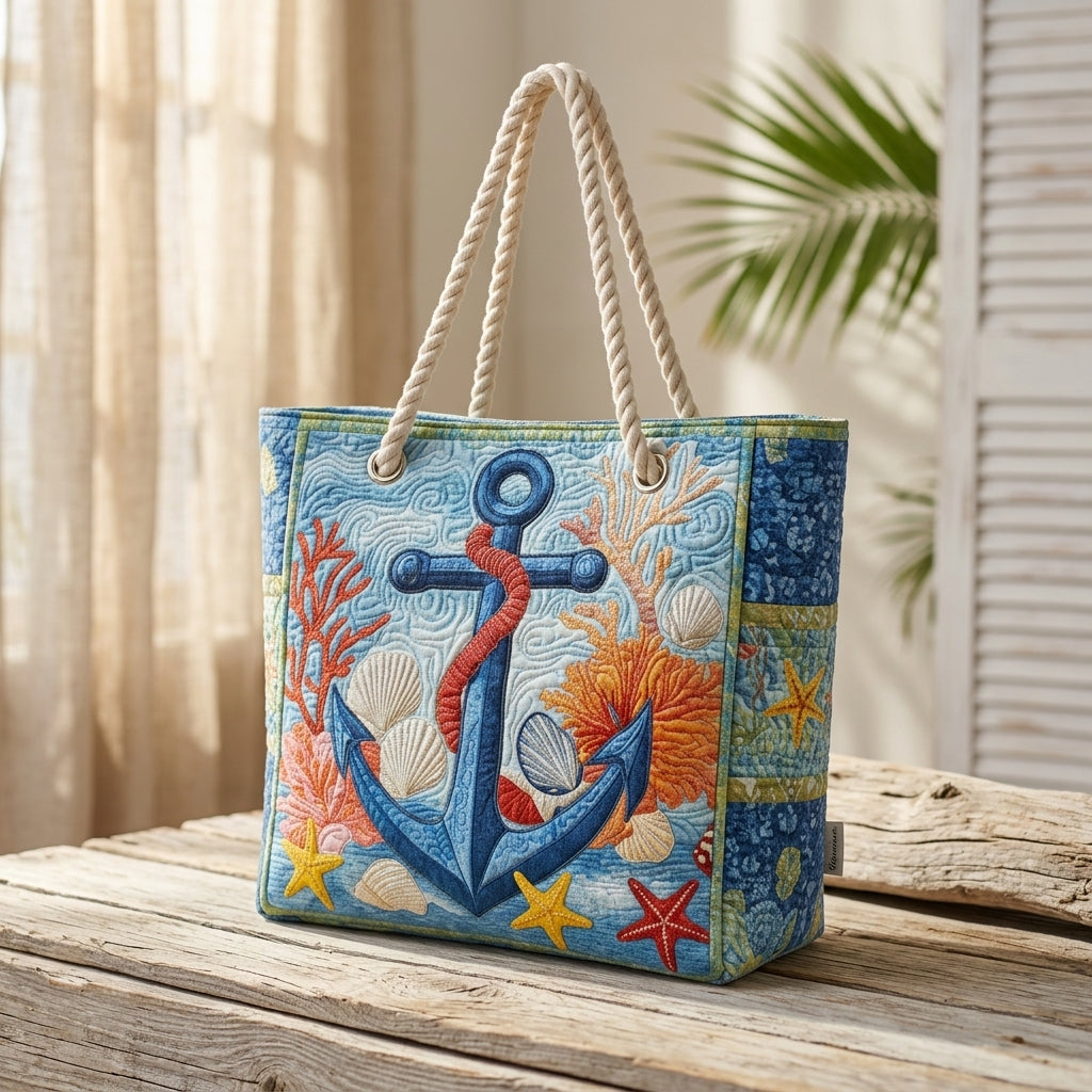 Maritimer Anker – Gesteppte Strandtasche