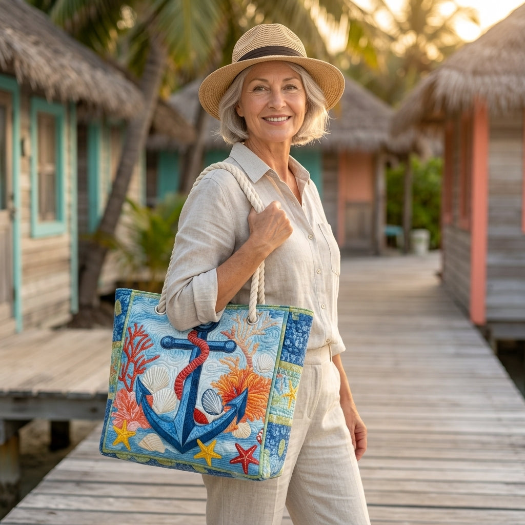 Maritimer Anker – Gesteppte Strandtasche