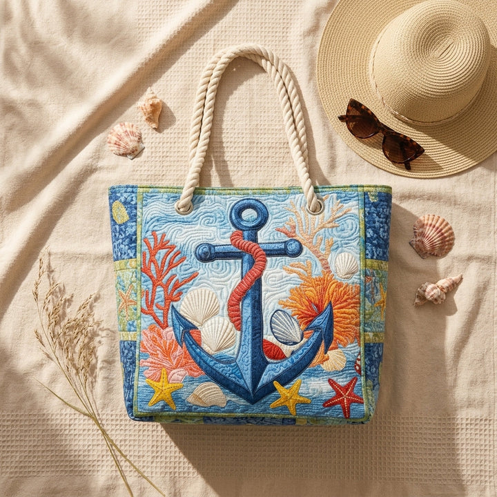 Maritimer Anker – Gesteppte Strandtasche