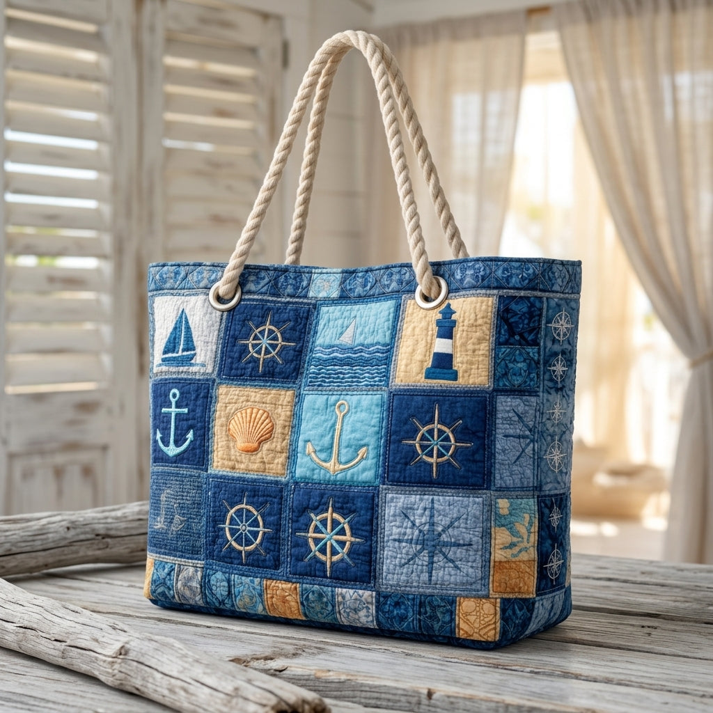 Maritimes Blau – Gesteppte Strandtasche