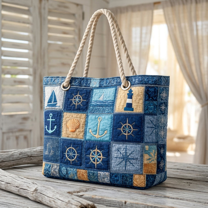 Maritimes Blau – Gesteppte Strandtasche