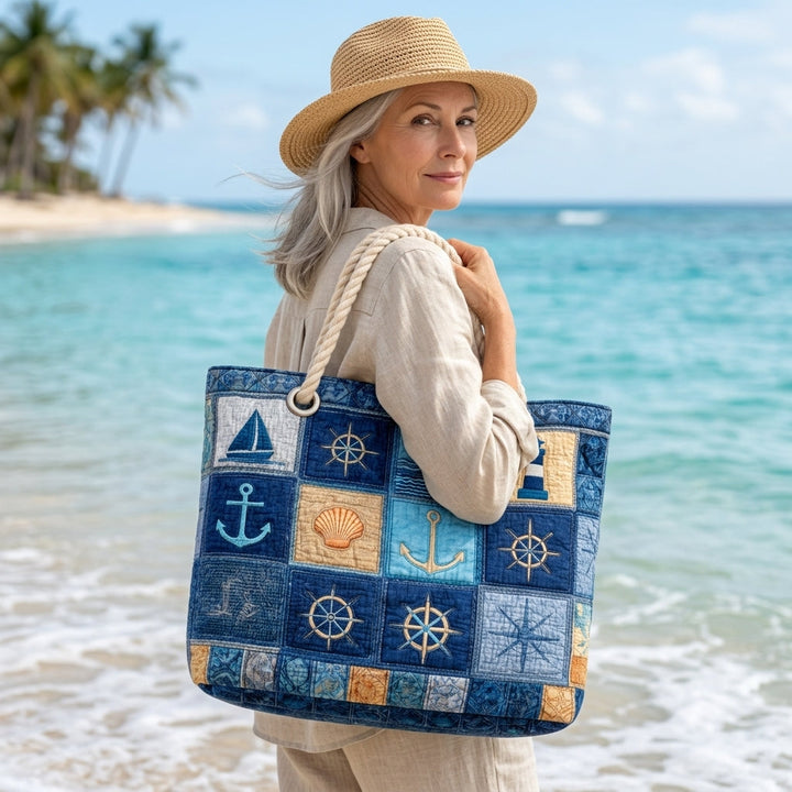 Maritimes Blau – Gesteppte Strandtasche